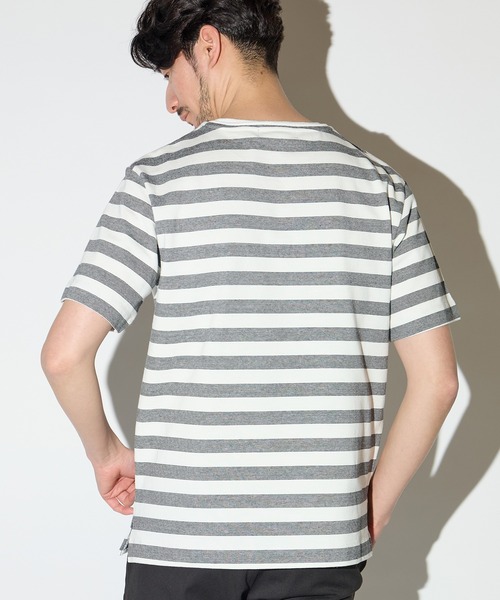 UNION STATION(ユニオンステーション)の「天竺編みミジンボーダーTシャツ(Tシャツ/カットソー・メンズ・ホワイト/ネイビー・L/LL/M)」の4枚目の写真