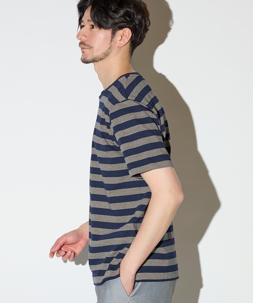 UNION STATION(ユニオンステーション)の「天竺編みミジンボーダーTシャツ(Tシャツ/カットソー・メンズ・ホワイト/ネイビー・L/LL/M)」の6枚目の写真