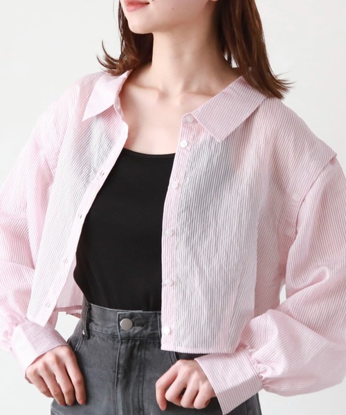 archives（アルシーヴ）の「マルチＷＡＹショートストライプシャツ（シャツ/ブラウス・レディース・ピンク/ネイビー/グリーン/オレンジ・MEDIUM）」の3枚目の写真