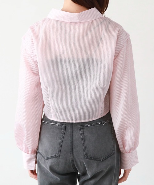 archives（アルシーヴ）の「マルチＷＡＹショートストライプシャツ（シャツ/ブラウス・レディース・ピンク/ネイビー/グリーン/オレンジ・MEDIUM）」の8枚目の写真