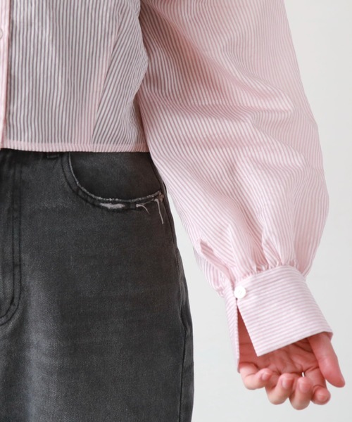 archives（アルシーヴ）の「マルチＷＡＹショートストライプシャツ（シャツ/ブラウス・レディース・ピンク/ネイビー/グリーン/オレンジ・MEDIUM）」の21枚目の写真