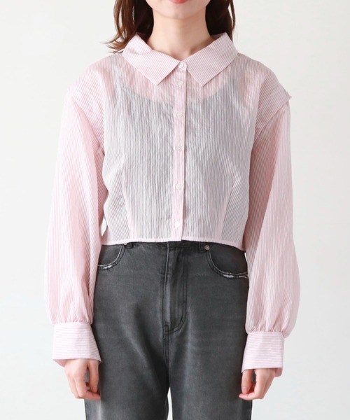 archives（アルシーヴ）の「マルチＷＡＹショートストライプシャツ（シャツ/ブラウス・レディース・ピンク/ネイビー/グリーン/オレンジ・MEDIUM）」の17枚目の写真