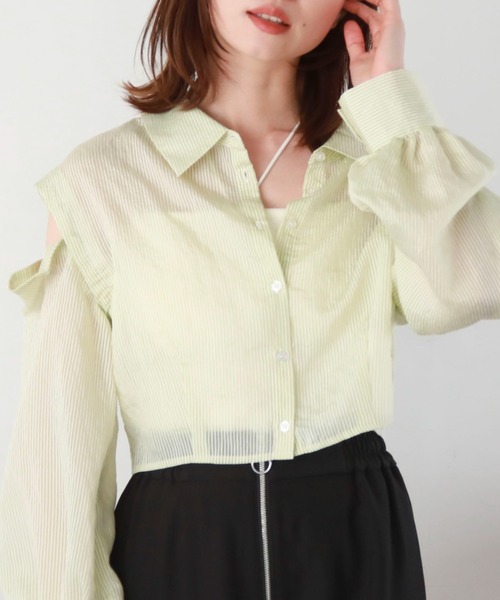 archives（アルシーヴ）の「マルチＷＡＹショートストライプシャツ（シャツ/ブラウス・レディース・ピンク/ネイビー/グリーン/オレンジ・MEDIUM）」の10枚目の写真