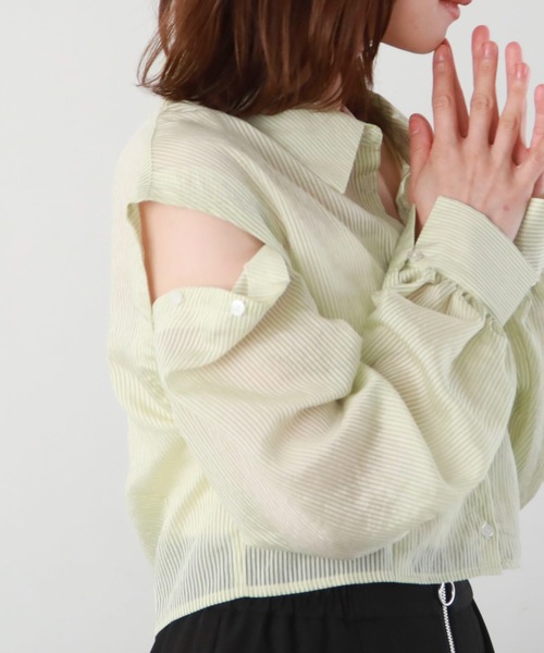 archives（アルシーヴ）の「マルチＷＡＹショートストライプシャツ（シャツ/ブラウス・レディース・ピンク/ネイビー/グリーン/オレンジ・MEDIUM）」の14枚目の写真