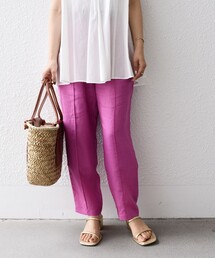 *〈手洗い可能〉センター プリーツ リネン イージーパンツ◆