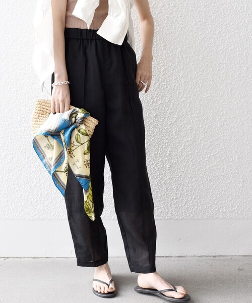 SHIPS（シップス）の「*〈手洗い可能〉センター プリーツ リネン イージーパンツ◆（その他パンツ・レディース・ブラック/オリーブ/ライム/ライトピンク/ピンク系・SMALL/MEDIUM）」の2枚目の写真