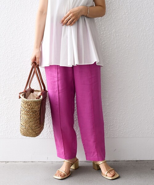 SHIPS（シップス）の「*〈手洗い可能〉センター プリーツ リネン イージーパンツ◆（その他パンツ・レディース・ブラック/オリーブ/ライム/ライトピンク/ピンク系・SMALL/MEDIUM）」の18枚目の写真