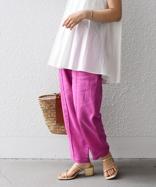 SHIPS（シップス）の「*〈手洗い可能〉センター プリーツ リネン イージーパンツ◆（その他パンツ・レディース・ブラック/オリーブ/ライム/ライトピンク/ピンク系・SMALL/MEDIUM）」の10枚目の写真