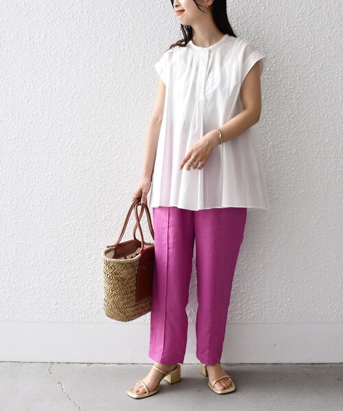 SHIPS（シップス）の「*〈手洗い可能〉センター プリーツ リネン イージーパンツ◆（その他パンツ・レディース・ブラック/オリーブ/ライム/ライトピンク/ピンク系・SMALL/MEDIUM）」の19枚目の写真