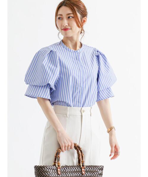 Te chichi（テチチ）の「バンドカラーバルーン袖ブラウス（シャツ/ブラウス・レディース・ベージュ/オフホワイト/ブルー・ﾌﾘ-）」の4枚目の写真