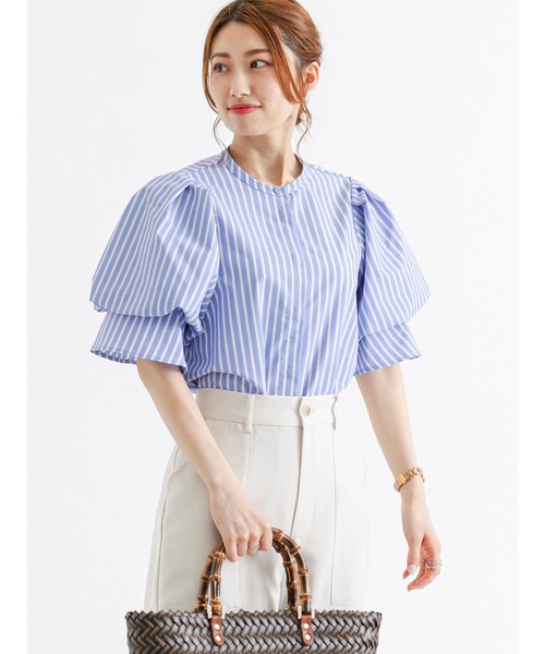 Te chichi（テチチ）の「バンドカラーバルーン袖ブラウス（シャツ/ブラウス・レディース・ベージュ/オフホワイト/ブルー・ﾌﾘ-）」の3枚目の写真