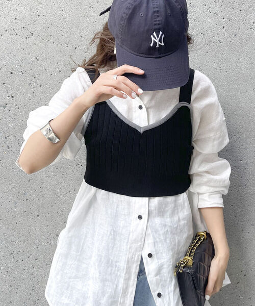 fredy emue(フレディエミュ)の「【fredyemueフレディエミュ】配色ニットビスチェ(ニット/セーター・レディース・ブラック/オフホワイト・38)」の2枚目の写真