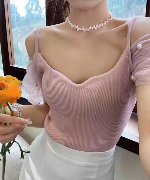 SPIGA（スピーガ）の「ﾊﾟｰﾙ付ｼｱｰ袖ﾄｯﾌﾟｽ（その他トップス・レディース・ホワイト/ブラック/ベージュ/ピンク・FREE）」の4枚目の写真