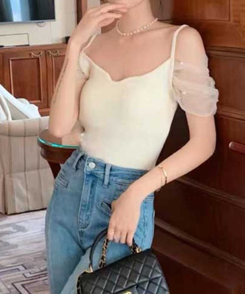 SPIGA（スピーガ）の「ﾊﾟｰﾙ付ｼｱｰ袖ﾄｯﾌﾟｽ（その他トップス・レディース・ホワイト/ブラック/ベージュ/ピンク・FREE）」の17枚目の写真