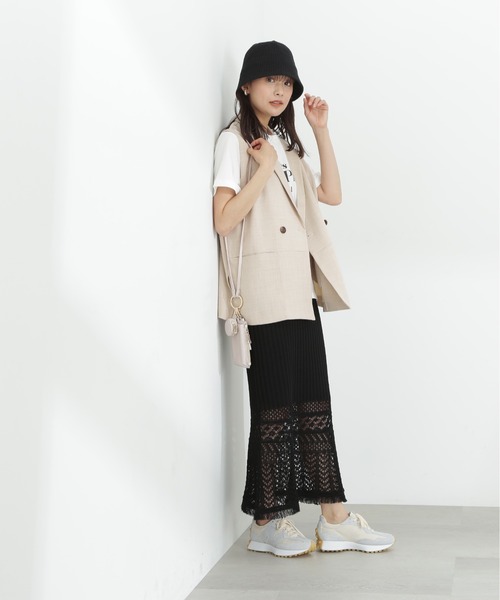 N.(N. Natural Beauty Basic)(エヌエヌナチュラルビューティーベーシック)の「◆透かし編みニットレーススカート(スカート・レディース・ブラック/クリーム/オレンジ・MEDIUM)」の13枚目の写真