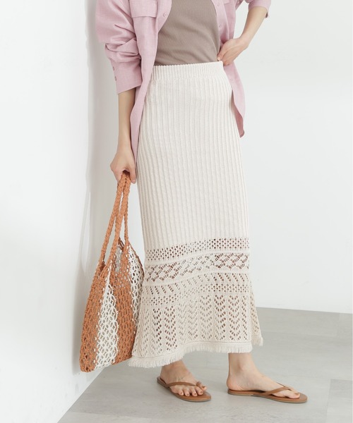 N.(N. Natural Beauty Basic)(エヌエヌナチュラルビューティーベーシック)の「◆透かし編みニットレーススカート(スカート・レディース・ブラック/クリーム/オレンジ・MEDIUM)」の19枚目の写真