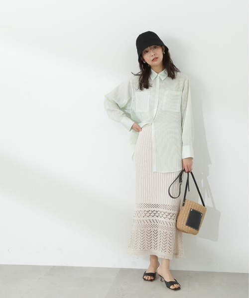 N.(N. Natural Beauty Basic)(エヌエヌナチュラルビューティーベーシック)の「◆透かし編みニットレーススカート(スカート・レディース・ブラック/クリーム/オレンジ・MEDIUM)」の4枚目の写真