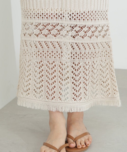 N.(N. Natural Beauty Basic)(エヌエヌナチュラルビューティーベーシック)の「◆透かし編みニットレーススカート(スカート・レディース・ブラック/クリーム/オレンジ・MEDIUM)」の10枚目の写真