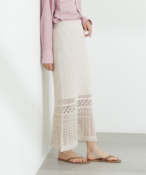 N.(N. Natural Beauty Basic)(エヌエヌナチュラルビューティーベーシック)の「◆透かし編みニットレーススカート(スカート・レディース・ブラック/クリーム/オレンジ・MEDIUM)」の12枚目の写真