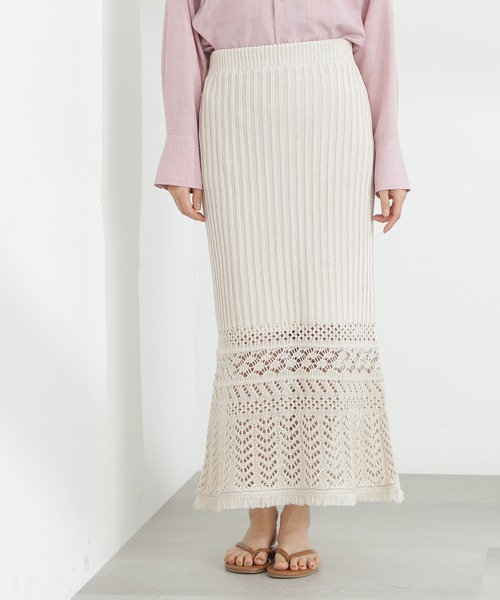N.(N. Natural Beauty Basic)(エヌエヌナチュラルビューティーベーシック)の「◆透かし編みニットレーススカート(スカート・レディース・ブラック/クリーム/オレンジ・MEDIUM)」の18枚目の写真