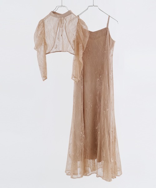 ボレロキャミワンピースレイヤード総レースパーティードレス