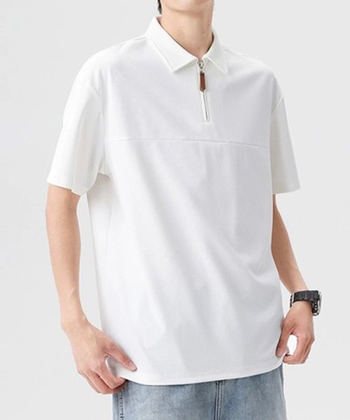 Cloudstyle（クラウドスタイル）の「【Cloudstyle】ハーフジップ 半袖 ポロシャツ（ポロシャツ・メンズ・ライトグリーン/キャメル/ホワイト/ブラック・LARGE/X-LARGE/MEDIUM/XX-LARGE）」の2枚目の写真