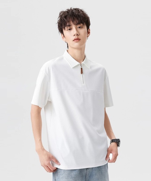 Cloudstyle（クラウドスタイル）の「【Cloudstyle】ハーフジップ 半袖 ポロシャツ（ポロシャツ・メンズ・ライトグリーン/キャメル/ホワイト/ブラック・LARGE/X-LARGE/MEDIUM/XX-LARGE）」の5枚目の写真