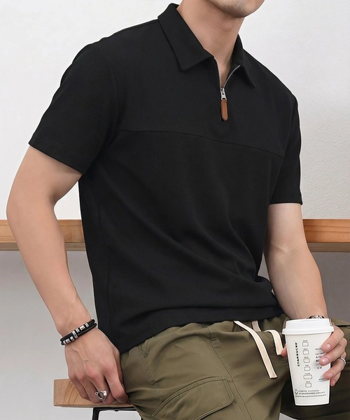 Cloudstyle(クラウドスタイル)の「【Cloudstyle】ハーフジップ 半袖 ポロシャツ(ポロシャツ・メンズ・ライトグリーン/キャメル/ホワイト/ブラック・LARGE/X-LARGE/MEDIUM/XX-LARGE)」の15枚目の写真