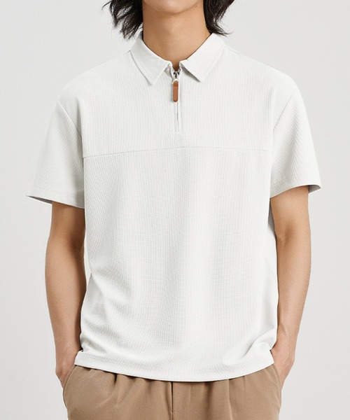 Cloudstyle（クラウドスタイル）の「【Cloudstyle】ハーフジップ 半袖 ポロシャツ（ポロシャツ・メンズ・ライトグリーン/キャメル/ホワイト/ブラック・LARGE/X-LARGE/MEDIUM/XX-LARGE）」の9枚目の写真