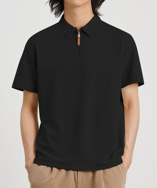 Cloudstyle（クラウドスタイル）の「【Cloudstyle】ハーフジップ 半袖 ポロシャツ（ポロシャツ・メンズ・ライトグリーン/キャメル/ホワイト/ブラック・LARGE/X-LARGE/MEDIUM/XX-LARGE）」の11枚目の写真