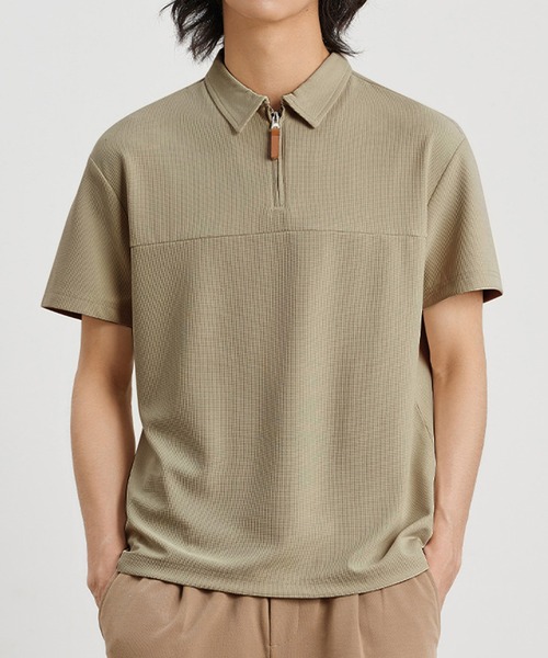 Cloudstyle（クラウドスタイル）の「【Cloudstyle】ハーフジップ 半袖 ポロシャツ（ポロシャツ・メンズ・ライトグリーン/キャメル/ホワイト/ブラック・LARGE/X-LARGE/MEDIUM/XX-LARGE）」の16枚目の写真