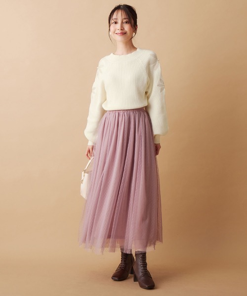 alotta(アロッタ)の「ドットチュールロングスカート(スカート・レディース・スモークピンク/ライトグレー/ブラック/ベージュ/チャコール・M/L/LL/3L)」の13枚目の写真