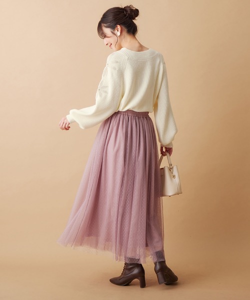 alotta(アロッタ)の「ドットチュールロングスカート(スカート・レディース・スモークピンク/ライトグレー/ブラック/ベージュ/チャコール・M/L/LL/3L)」の15枚目の写真