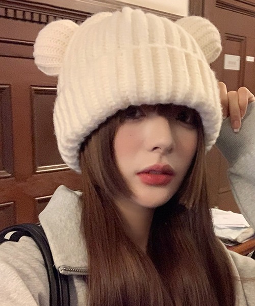 ★韓国人気★MIDNIGHT MOVE★rose beanie 미드나잇 무브(MIDNIGHT MOVE) rose beanie (ivory) - 사이즈