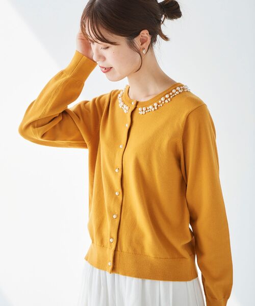 le.coeur blanc（ルクールブラン）の「パール刺繍ニットカーディガン（カーディガン/ボレロ・レディース・ブラック/マスタード/グレイッシュベージュ/ベージュ系その他3・38）」の19枚目の写真