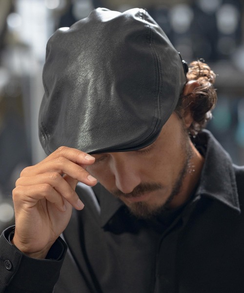 CAMBIO(カンビオ)の「mko11380- Washable Fake Leather Hunting レザーハンチング(ハンチング/ベレー帽・メンズ・ブラック・FREE)」の1枚目の写真