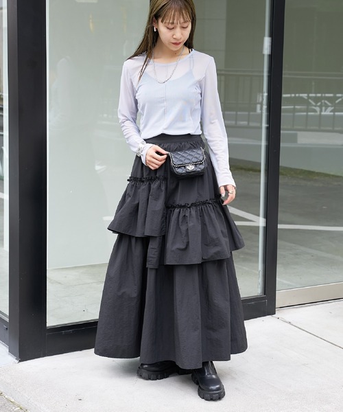 COLONY 2139（コロニートゥーワンスリーナイン）の「ナイロンアシンメトリーティアードスカート（スカート・レディース・カーキ/ブラック/ホワイト・FREE）」の14枚目の写真