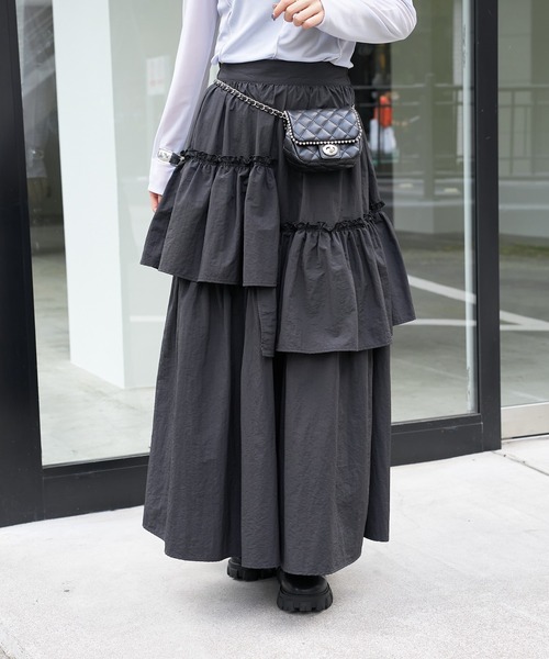 COLONY 2139（コロニートゥーワンスリーナイン）の「ナイロンアシンメトリーティアードスカート（スカート・レディース・カーキ/ブラック/ホワイト・FREE）」の20枚目の写真