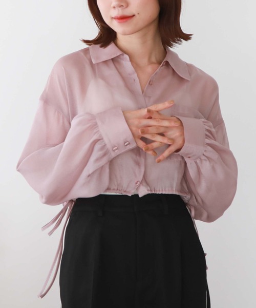 archives(アルシーヴ)の「クロップドドロストシアーシャツ(シャツ/ブラウス・レディース・ブラック/アイボリー/ピンク・MEDIUM)」の15枚目の写真