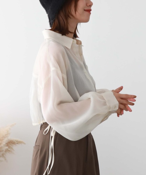 archives(アルシーヴ)の「クロップドドロストシアーシャツ(シャツ/ブラウス・レディース・ブラック/アイボリー/ピンク・MEDIUM)」の8枚目の写真