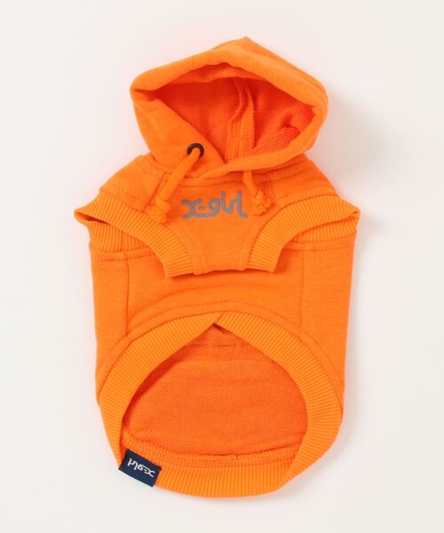 X-girl(エックスガール)の「X-girl/ホライゾンミルズロゴフーディー(ペットウェア・レディース・オレンジ/ホワイト・3M/2L/3S/S/3L/L/XS/M)」の7枚目の写真