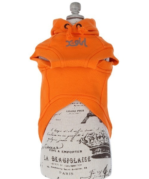 X-girl(エックスガール)の「X-girl/ホライゾンミルズロゴフーディー(ペットウェア・レディース・オレンジ/ホワイト・3M/2L/3S/S/3L/L/XS/M)」の6枚目の写真