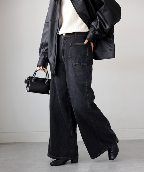 antiqua(アンティカ)の「ワイドデニムパンツ(デニムパンツ・レディース・インディゴブルー/ブラック・M/S/L)」の22枚目の写真