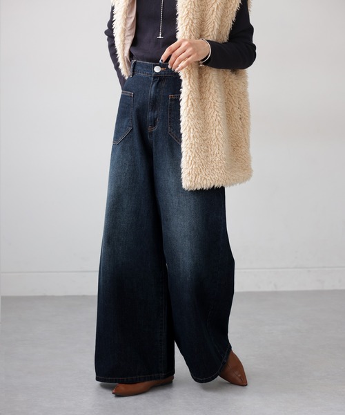 antiqua(アンティカ)の「ワイドデニムパンツ(デニムパンツ・レディース・インディゴブルー/ブラック・M/S/L)」の11枚目の写真