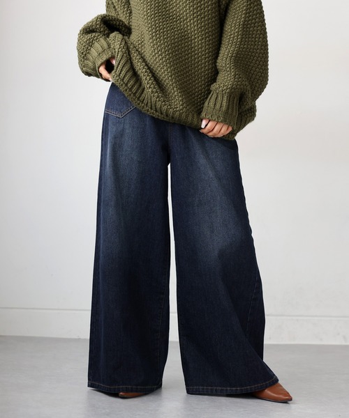 antiqua(アンティカ)の「ワイドデニムパンツ(デニムパンツ・レディース・インディゴブルー/ブラック・M/S/L)」の7枚目の写真