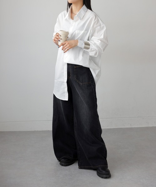 antiqua(アンティカ)の「ワイドデニムパンツ(デニムパンツ・レディース・インディゴブルー/ブラック・M/S/L)」の3枚目の写真