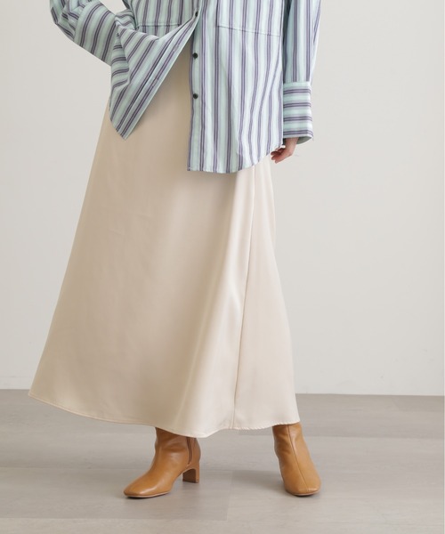 N.（N. Natural Beauty Basic）（エヌエヌナチュラルビューティーベーシック）の「【S Size Line】◆マットサテンＡラインロングスカート（スカート・レディース・ライトグリーン/ブラック/クリーム・SMALL/MEDIUM）」の16枚目の写真