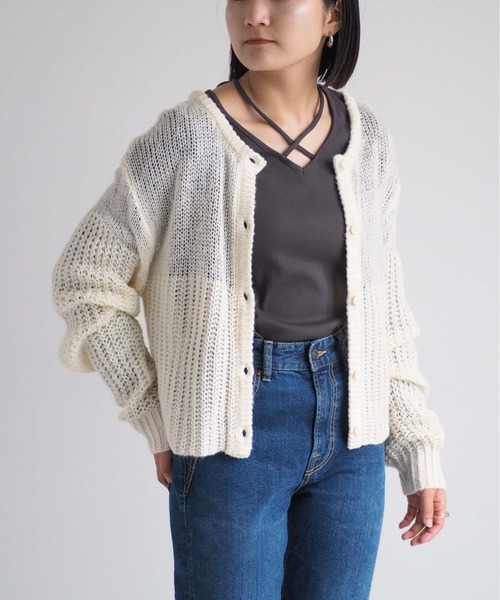 cepo(セポ)の「モヘアライクカーディガン 2WAY(カーディガン/ボレロ・レディース・ライム/オフホワイト/オレンジ・M)」の12枚目の写真