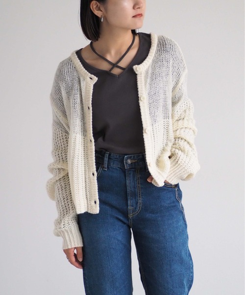 cepo(セポ)の「モヘアライクカーディガン 2WAY(カーディガン/ボレロ・レディース・ライム/オフホワイト/オレンジ・M)」の13枚目の写真