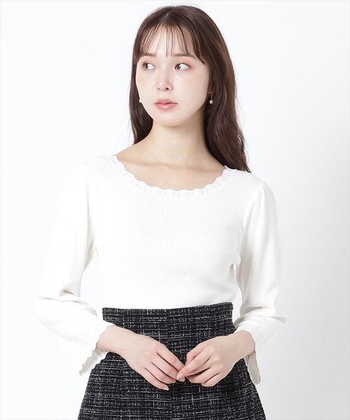 WILLSELECTION(ウィルセレクション)の「スカラップ7分袖ニットプルオーバー(Tシャツ/カットソー・レディース・ピンク/オフホワイト/ブラック・MEDIUM)」の1枚目の写真